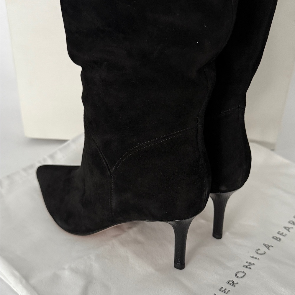 Veronica Beard Lexington Wide Calf Suede Stiletto Knee Boots Black NIB $695 6.5 - Picture 11 of 15
